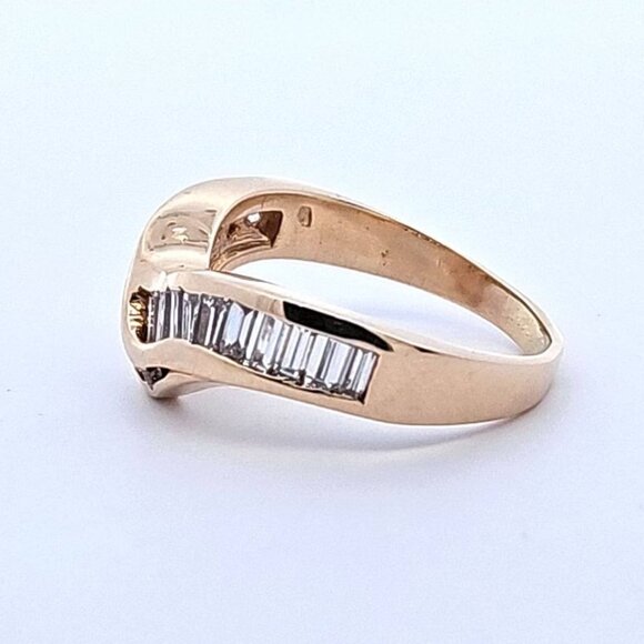14K Yellow Gold 1.01TW Channel Set Round Baguette Diamond Chevron Ring Size 8.25 - Picture 10 of 14